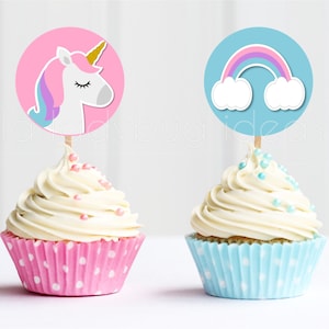 Unicorn printable cupcake toppers. Unicorn cupcake toppers, printable file. Unicorn party cupcakes. DIY cupcake toppers. Unicorn cupcakes.