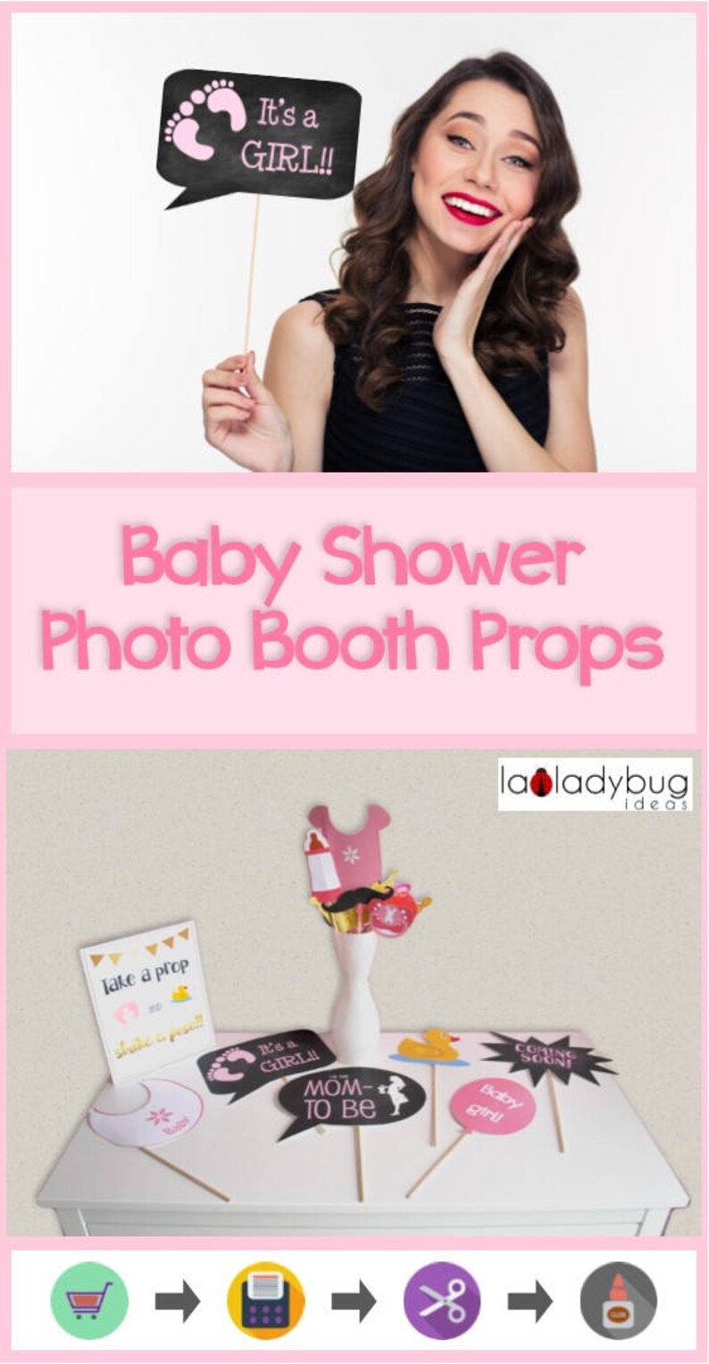 Baby shower photo booth props Pink for Girl, Printable. DIY baby shower selfie station. Instant download. PDF Digital file. High resolution. image 3