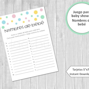 Naamloze naam. Juegos voor een babyshower voor een impressie. Naam van de baby. Download onmiddellijk. Babynamenspel voor babyshower in het Spaans.