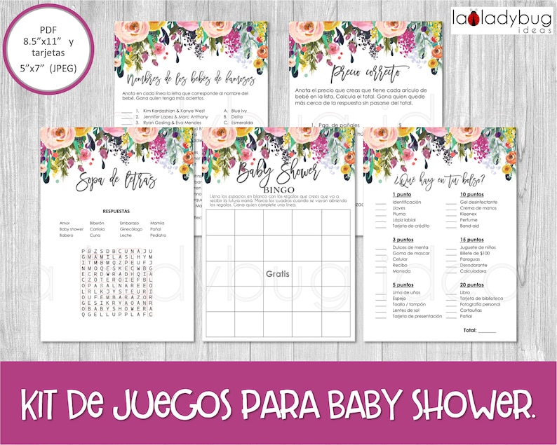 Baby Shower Games in Spanish. Juegos De Baby Shower Para Etsy