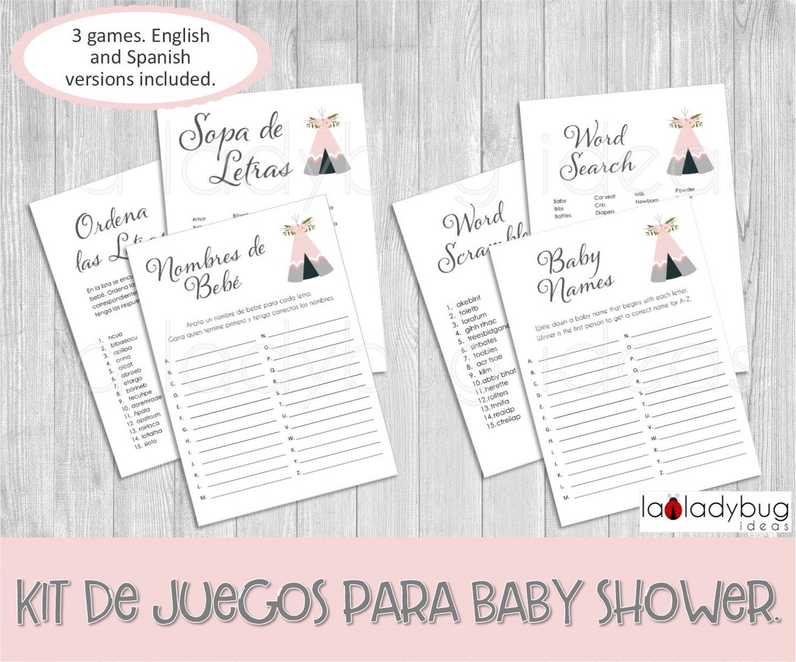 Juegos Baby Shower Para Imprimir Nombres De Bebe Sopa De Etsy