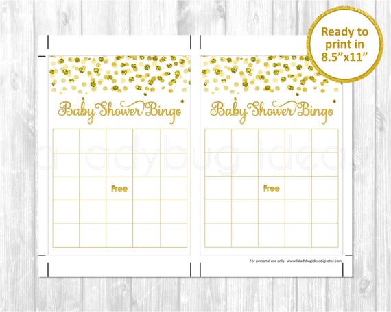 Baby Dusche Bingo Karten Druckbare Baby Dusche Spiele Gold Etsy