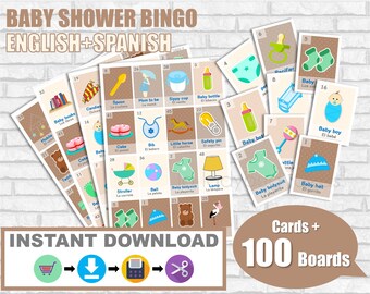 Loteria Baby Shower Game, English-Spanish, 100 Cards (PDF Download)