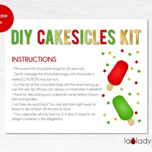 DIY Cakesicles kit instructions card Christmas. Printable Instructions card for DIY cakesicles kit for Christmas. Cakesicle cards.