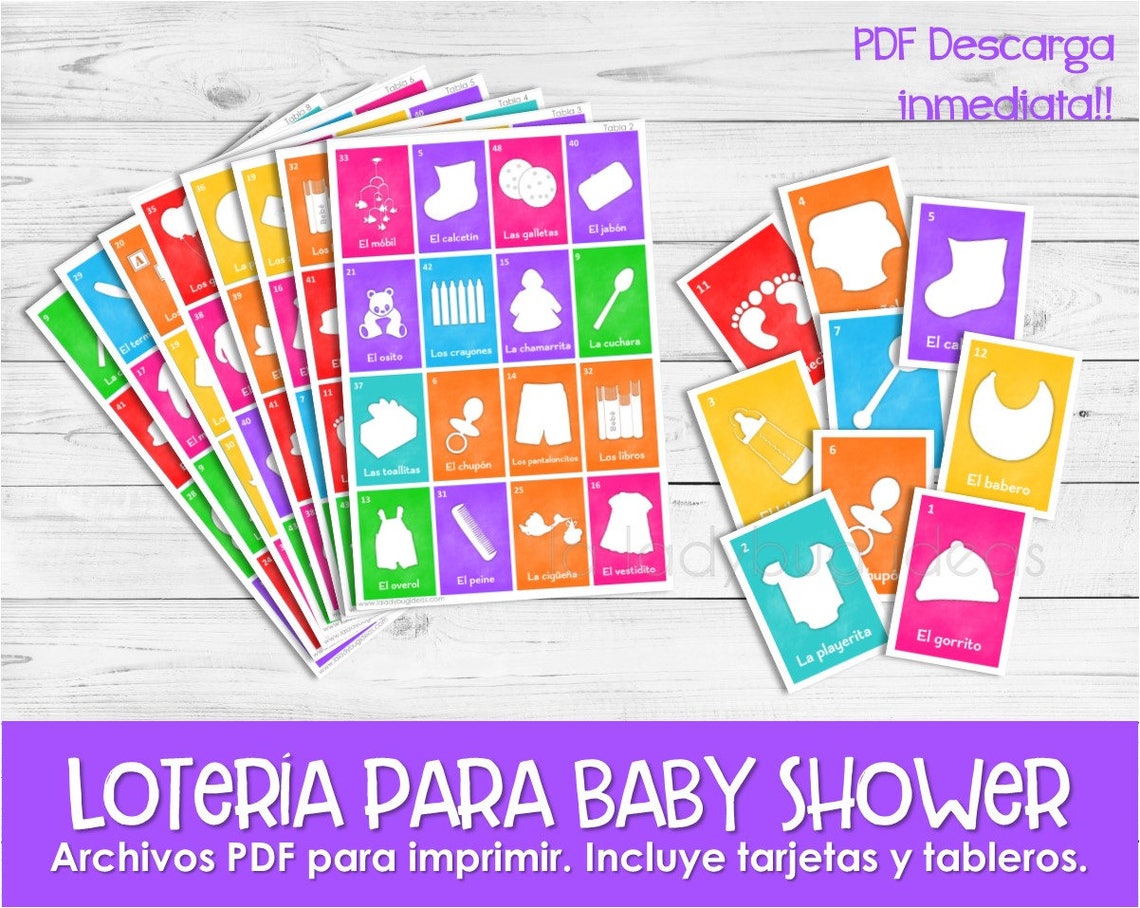 Juego para baby shower. Lotería para Baby Shower en Español. Etsy México
