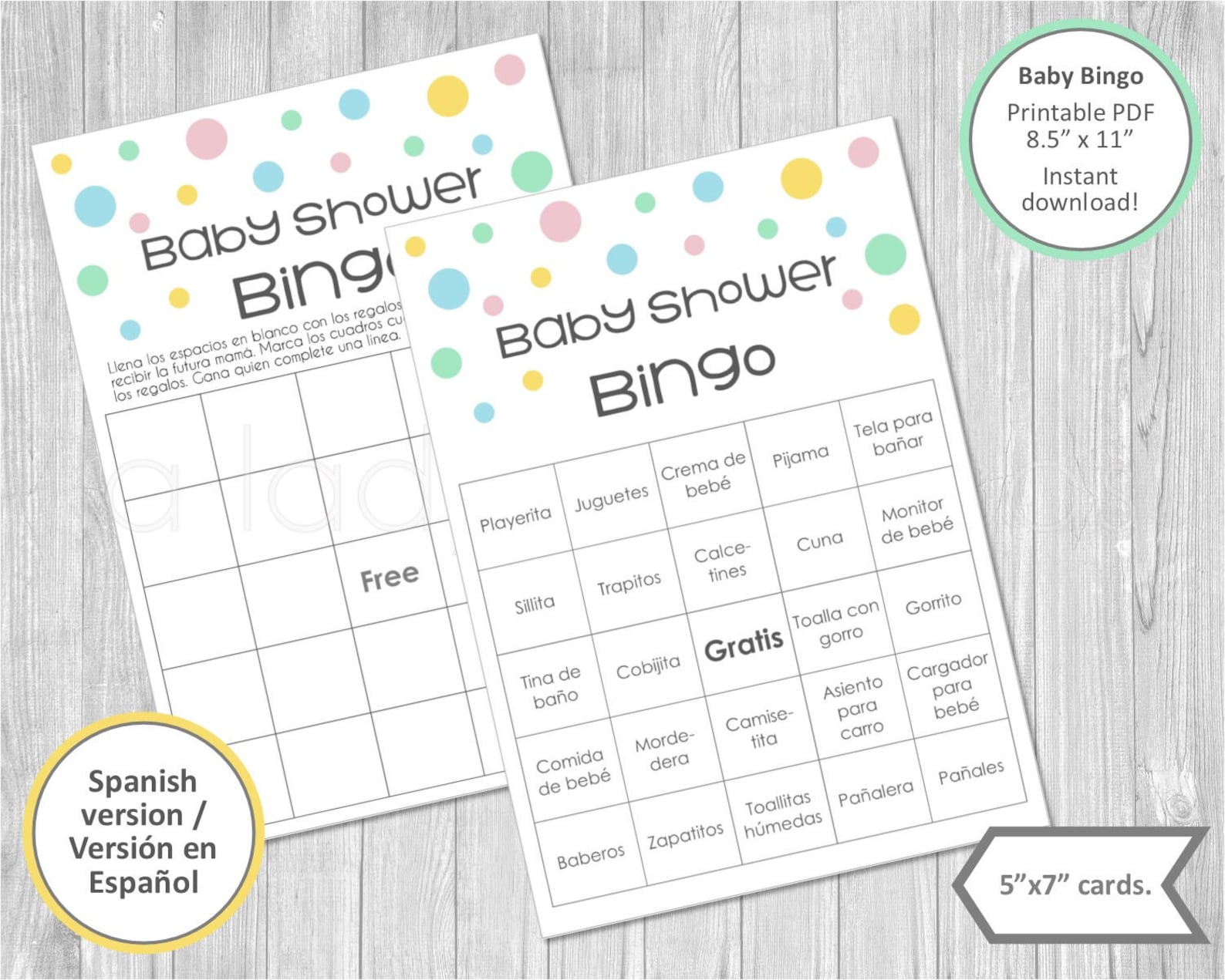 Baby Shower Bingo Cards in Spanish. Printable. Baby Shower - Etsy
