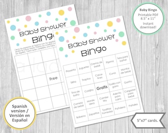 Spanish Baby Shower Bingo Cards, Printable Game (Digital Download)