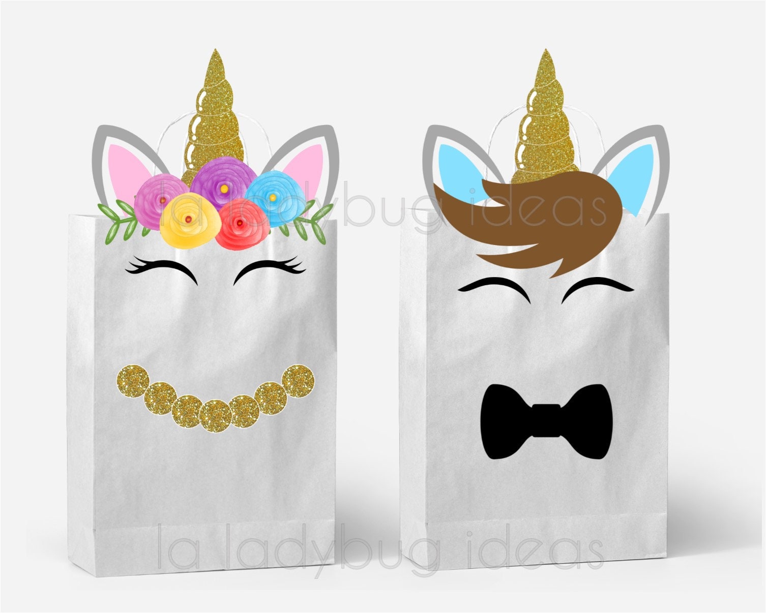 printable unicorn favor bags diy unicorn party bags pink and etsy