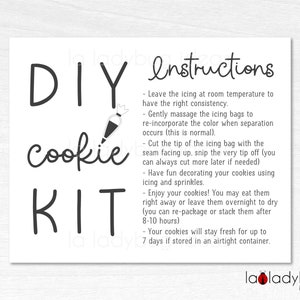 Instructies voor de DIY-koekjeskit. Routebeschrijving DIY-koekjespakket. Instructiekaart koekjesset. Instructiekaart voor doe-het-zelf koekjesdoos. Afdrukbare kaart.