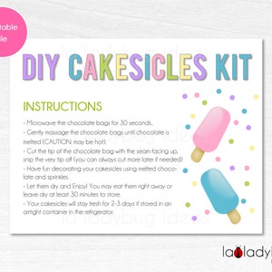DIY Cakesicles kit instructions card. Printable Instructions card for DIY cakesicles kit. Cakesicles kit card Printable instructions.