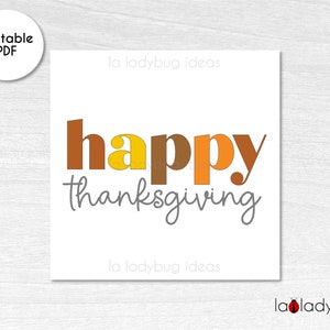 Etiquetas de feliz día de acción de gracias. Etiquetas de tarjetas de galletas de otoño. Etiqueta imprimible de Cookie Square. Etiqueta de regalo de Acción de Gracias. Etiqueta imprimible de Feliz Día de Acción de Gracias.