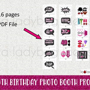 40th Birthday photo booth props. Printable. DIY Forty birthday party props for pictures. Instant download. PDF Digital file. High resolution image 3