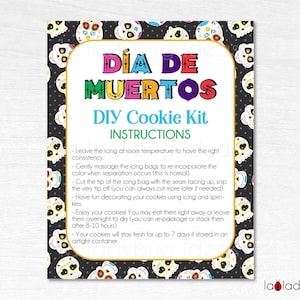 Dia de muertos DIY Cookie Kit Anleitung Druckbare Karte. Day of the dead Cookie Kit zum ausdrucken. Mini Cookie Karte, DIY Cookie Anleitung.