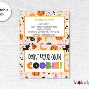 Topper de bolsa de Halloween para biscoitos PYO. Pinte seu próprio cartão de instruções de cookies. Topper de saco imprimível para pintar seus próprios biscoitos.