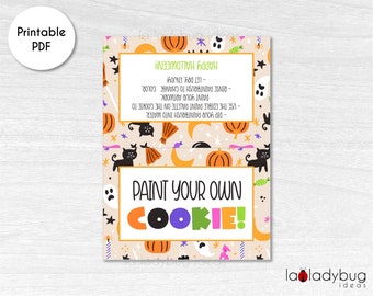 PYO cookie Halloween Bag topper. Paint your own cookie directions card. Printable bag topper for Paint your own cookie treats.