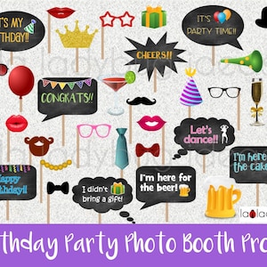 Birthday Party  photo booth props. Printable. DIY Birthday party bubble speech. Instant download. PDF Digital file. High resolution.