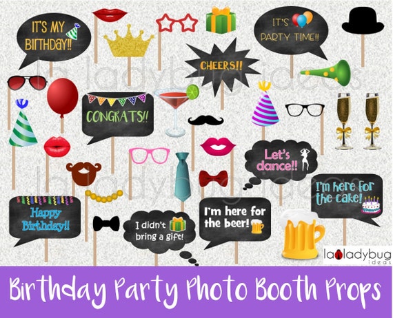 Birthday Party Photo Booth Props Printable Diy Birthday Etsy