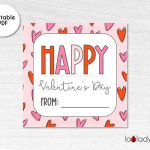 Afdrukbare Valentijnsdag-tag. Valentijnsdag cadeaulabel. Valentijn cookie-tags. Afdrukbare Cookie Square-tag. Afdrukbare Valentijnsdag tag.