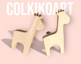 Lot de 2 boutons en bois en forme de girafe