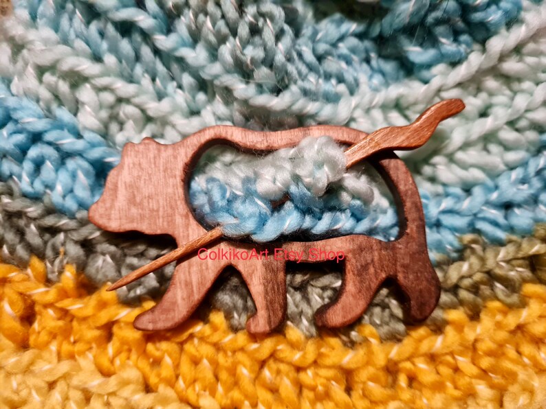 Bear Wooden Shawl Pin, Wood Brooch, Wood Scarf Pin, Women Gift, Baby girl gift,Eco friendly Accessory, Jewlery, animal, bear pin, brooch image 2