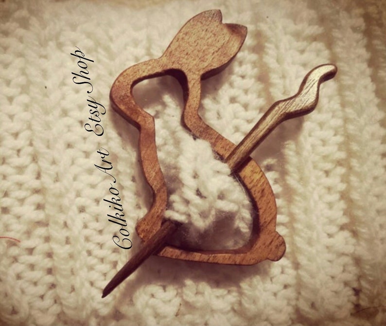 Wooden Shawl Pin, Wood brooch,Wood scarf pin, Women gift, baby girl gift, eco friendly accessory, jewlery, animal, rabbit, rabbit pin,brooch image 1