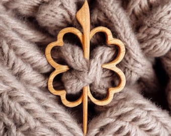 Wooden Shawl Pin, Wood Brooch, Wood Scarf Pin, Women Gift, Baby girl gift,Eco friendly Accessory, Jewlery, flower, four leaf pin, brooch
