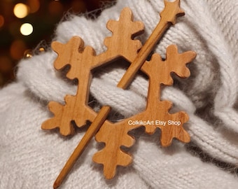 Snowflake Wooden Shawl Pin, Wood Brooch, Scarf,Eco friendly Accessory, Jewlery, christmas, brooch
