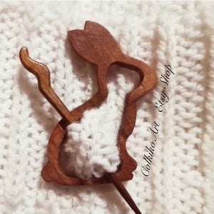 Wooden Shawl Pin, Wood brooch,Wood scarf pin, Women gift, baby girl gift, eco friendly accessory, jewlery, animal, rabbit, rabbit pin,brooch image 4