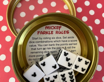 New!!! Mickey Mouse FARKLE Game! Perfect travel size in a tin, excellent DCL Fish Extender FE Gift!