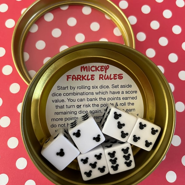 New!!! Mickey Mouse FARKLE Game! Perfect travel size in a tin, excellent DCL Fish Extender FE Gift!