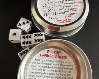 Mickey Mouse Farkle Game! Perfect travel size in a tin, excellent DCL Fish Extender FE Gift!