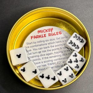 Mickey Mouse Farkle Game! Perfect travel size in a tin, excellent DCL Fish Extender FE Gift!