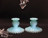 Turquoise Silvercrest Candle Holders by Fenton