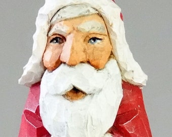 Santa Claus Wood Art, Stylized, Christmas figure, Old World Santa Holding Stick SA122 6” X 2” X 2”