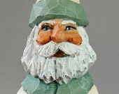 Santa Wood Carving Figurines, Wood Carving, Hand Carved, Carved Santa Claus, White Coat Santa with Green Mittens SA82 6.5 X 2 X 2