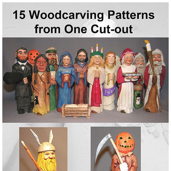 Whittling Patterns, Wood Carving Patterns, How to Wood Carve, Wood Carving, Instruction Book 15 Wood  Carving Patterns from One Cut-Out