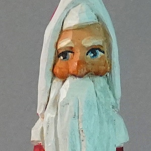 Carved Santa Claus, Wood Carving, Vintage Style Wood Carving, Hand Carved, Old World Santa Holding Stick SA87 9” X 1.5” X 1.5”