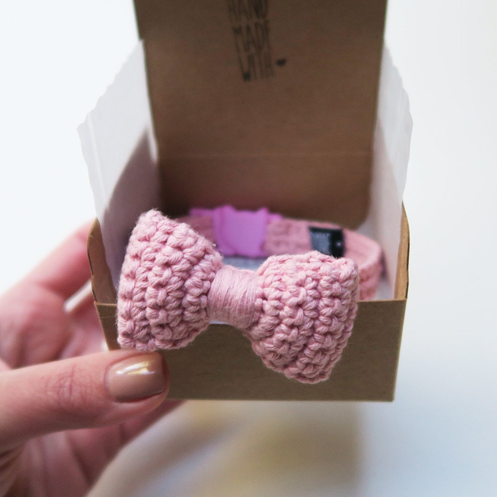 Baby Pink Crochet Cat Collar Adjustable Cat Bow Tie Collar Etsy UK