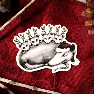 Opossum de Noël : autocollants, cadeaux de Noël, Noël étrange, peluches bas de Noël, imperméable pour ordinateur portable, bouteille d'eau, téléphone, journal