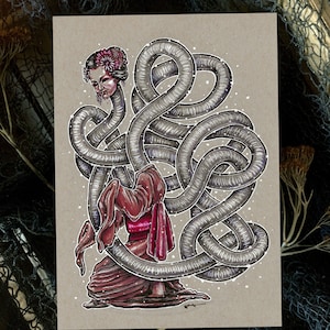 Rokurokubi —  Art Prints — J-Horror Ghost — Long Neck Folklore Art – Japanese Vampire Yokai Gift — Geisha Monster —  5x7, 8x10, 11x14