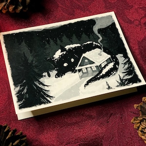 Tarjetas de gato de Yule — Gato navideño — Monstruo del solsticio de invierno — Tarjeta de felicitación gótica alternativa — Tarjeta navideña de fantasía — Folclore islandés — A7