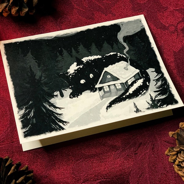 Yule Cat Cards— Christmas Cat — Winter Solstice Monster — Gothic Alternative Greeting Card — Fantasy Holiday Card — Icelandic Folklore — A7