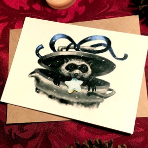 Cartões de guaxinim de inverno — Presente festivo de panda de lixo — Bichinhos fofos de Natal — Cartão de felicitações alternativo punk — Cartão engraçado de animal de lixo — A7