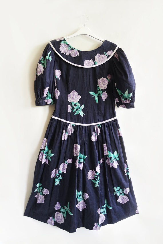 Vintage 80's Kathryn Conover dress lilac and navy… - image 2