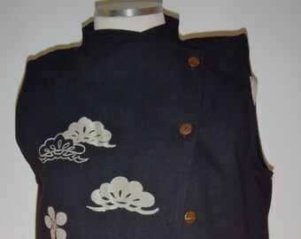Stunning Vintage Asian Cultural Festival Waistcoat Vest with Cap Unisex 