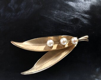 Vintage Krementz Goldtone Lilly-of-the-Valley Pin with Cultured Pearls