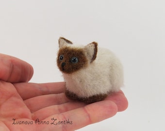 Siamese cat miniature animal miniature cat cat for dollhouse Siamese blythe cat for doll OOAK cat mini cat for cat lover felted siamese cat