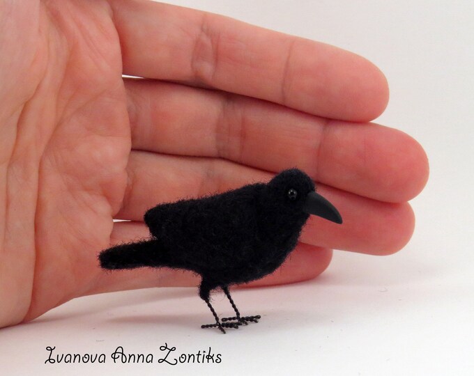 Felted raven black crow Felted bird tiny needle felted Etsy