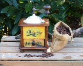 Antique Coffee Mill, Wooden Coffee Grinder, Japy Freres Coffee Box Mill. Rustic Kitchen Decor, Lap Coffee Grinder, French Country Decor,