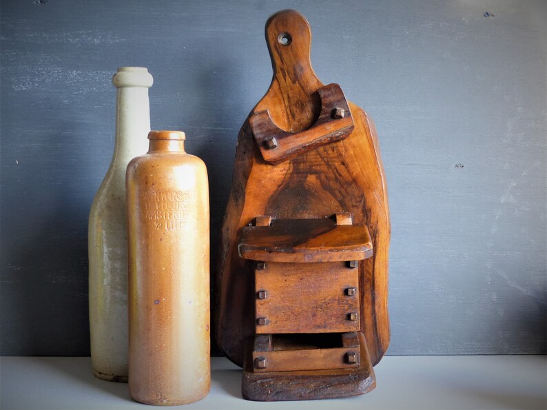 French Vintage Cherry Wood Match Book Holder Wooden Kitchen image 0